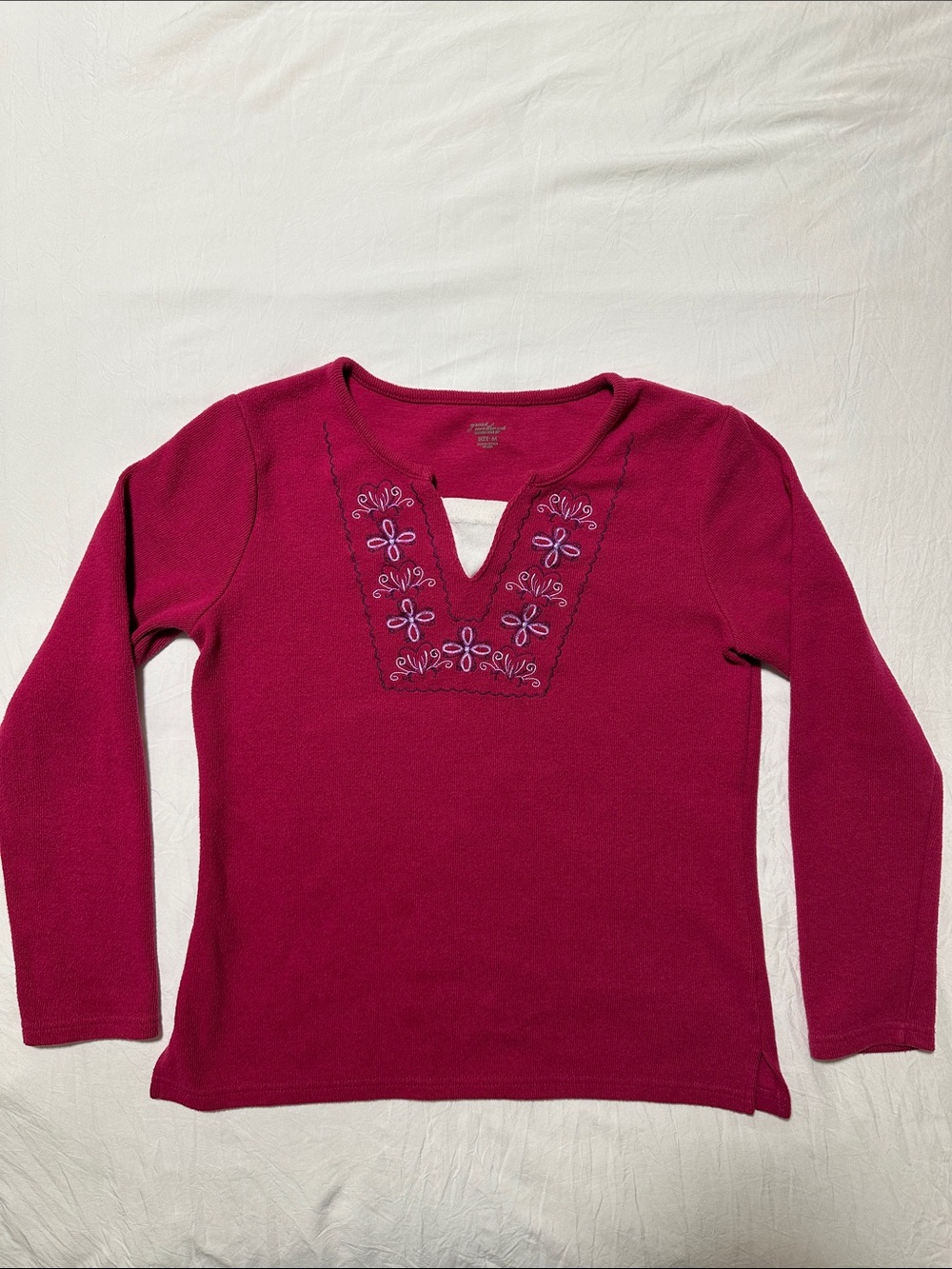Y2K Great Northwest Pink Long Sleeve Embroidered Notch Tee - M